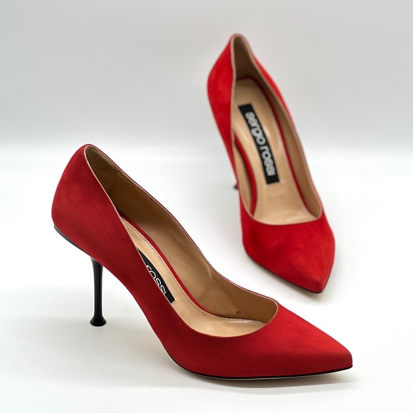 Sergio Rossi Shoes - SERGIO ROSSI Shoes Womens 40 Red Suede Milano Pump Pointy Toe Heels Stiletto